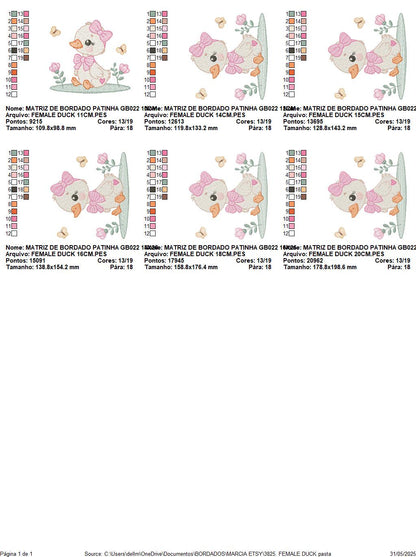 Female Duck with big lace embroidery design - Baby girl animal machine embroidery pattern - Baby Girl file - Instant digital download pes