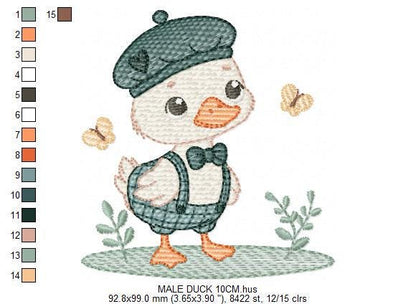 Duck with cap embroidery design - Lake water animal with clothes machine embroidery pattern - Baby boy file - Instant digital download pes
