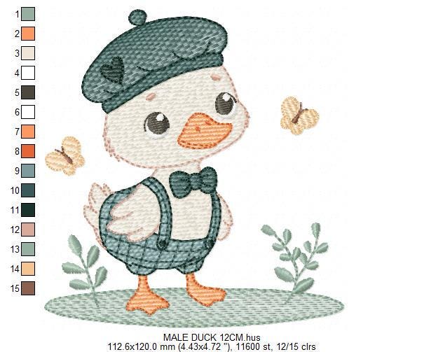 Duck with cap embroidery design - Lake water animal with clothes machine embroidery pattern - Baby boy file - Instant digital download pes
