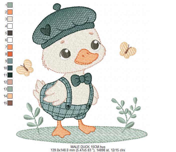 Duck with cap embroidery design - Lake water animal with clothes machine embroidery pattern - Baby boy file - Instant digital download pes