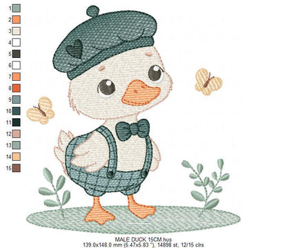 Duck with cap embroidery design - Lake water animal with clothes machine embroidery pattern - Baby boy file - Instant digital download pes