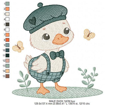 Duck with cap embroidery design - Lake water animal with clothes machine embroidery pattern - Baby boy file - Instant digital download pes