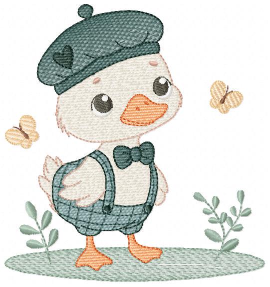 Duck with cap embroidery design - Lake water animal with clothes machine embroidery pattern - Baby boy file - Instant digital download pes