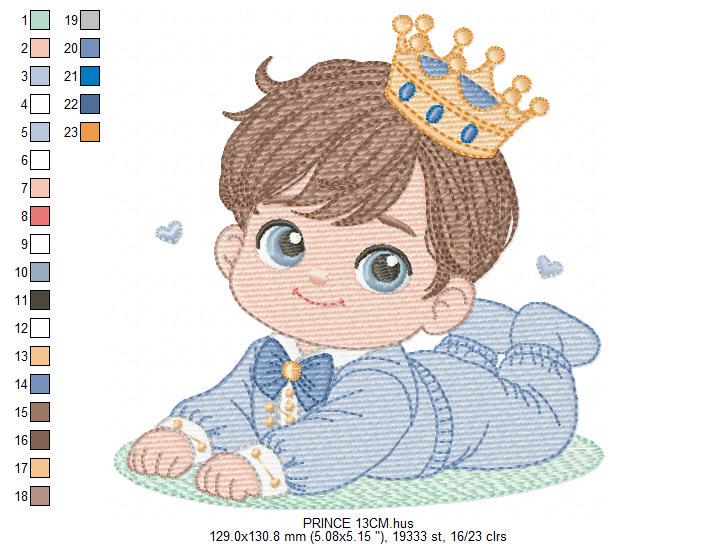 Prince embroidery designs - Baby boy with crown machine embroidery pattern - Infant Toddler file - Instant digital download pes jef dst hus