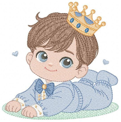 Prince embroidery designs - Baby boy with crown machine embroidery pattern - Infant Toddler file - Instant digital download pes jef dst hus