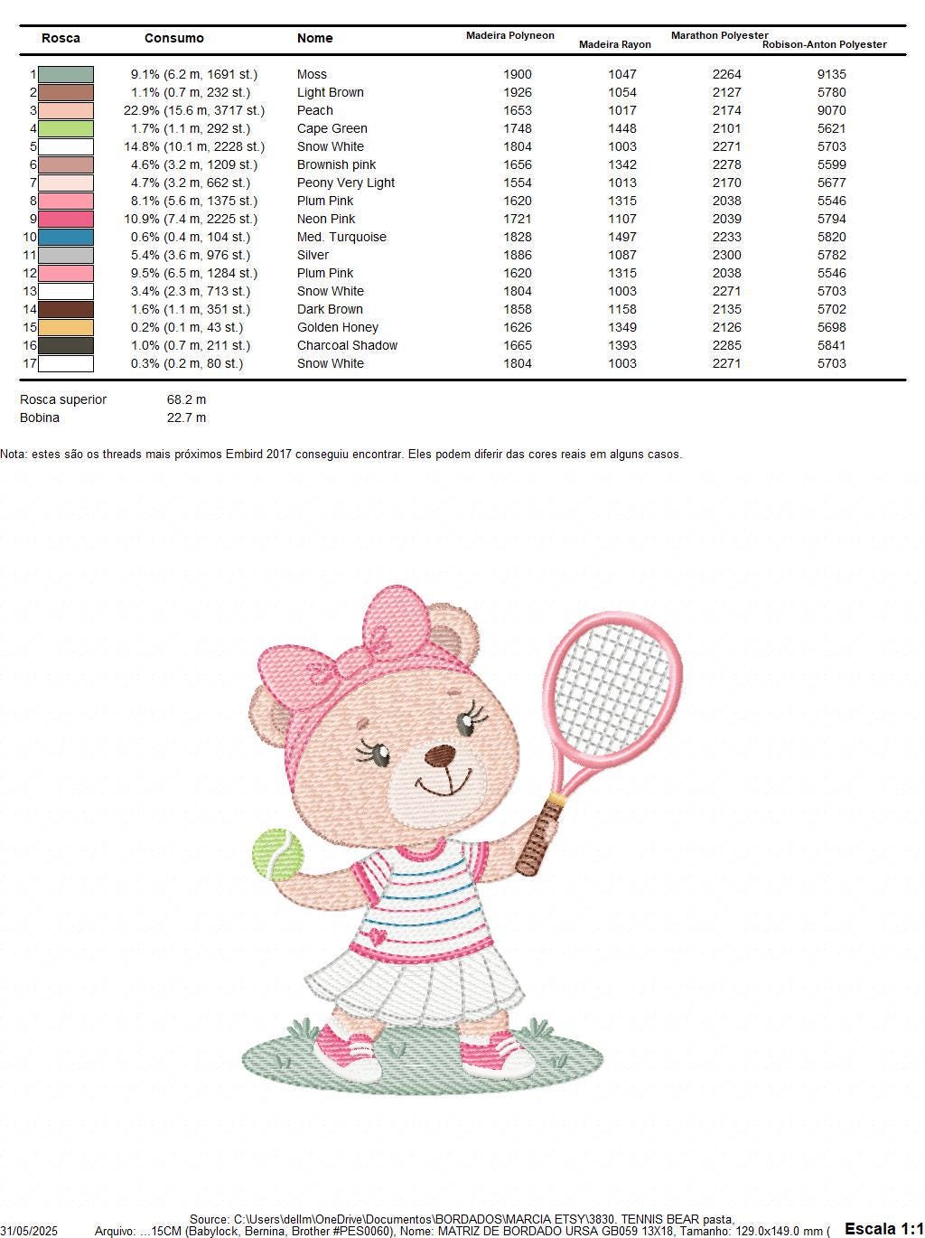 Female Bear embroidery designs - Baby girl machine embroidery pattern - Bear playing tennis - Tennis racket and ball - Instant download pes