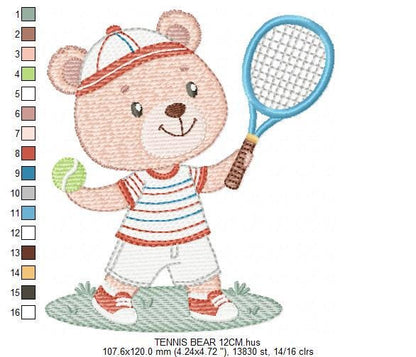 Tennis Player embroidery designs - Baby Boy athlete machine embroidery file - Tennisear Tennis racket and ball file - Instant download pes