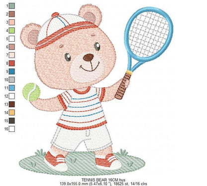 Tennis Player embroidery designs - Baby Boy athlete machine embroidery file - Tennisear Tennis racket and ball file - Instant download pes
