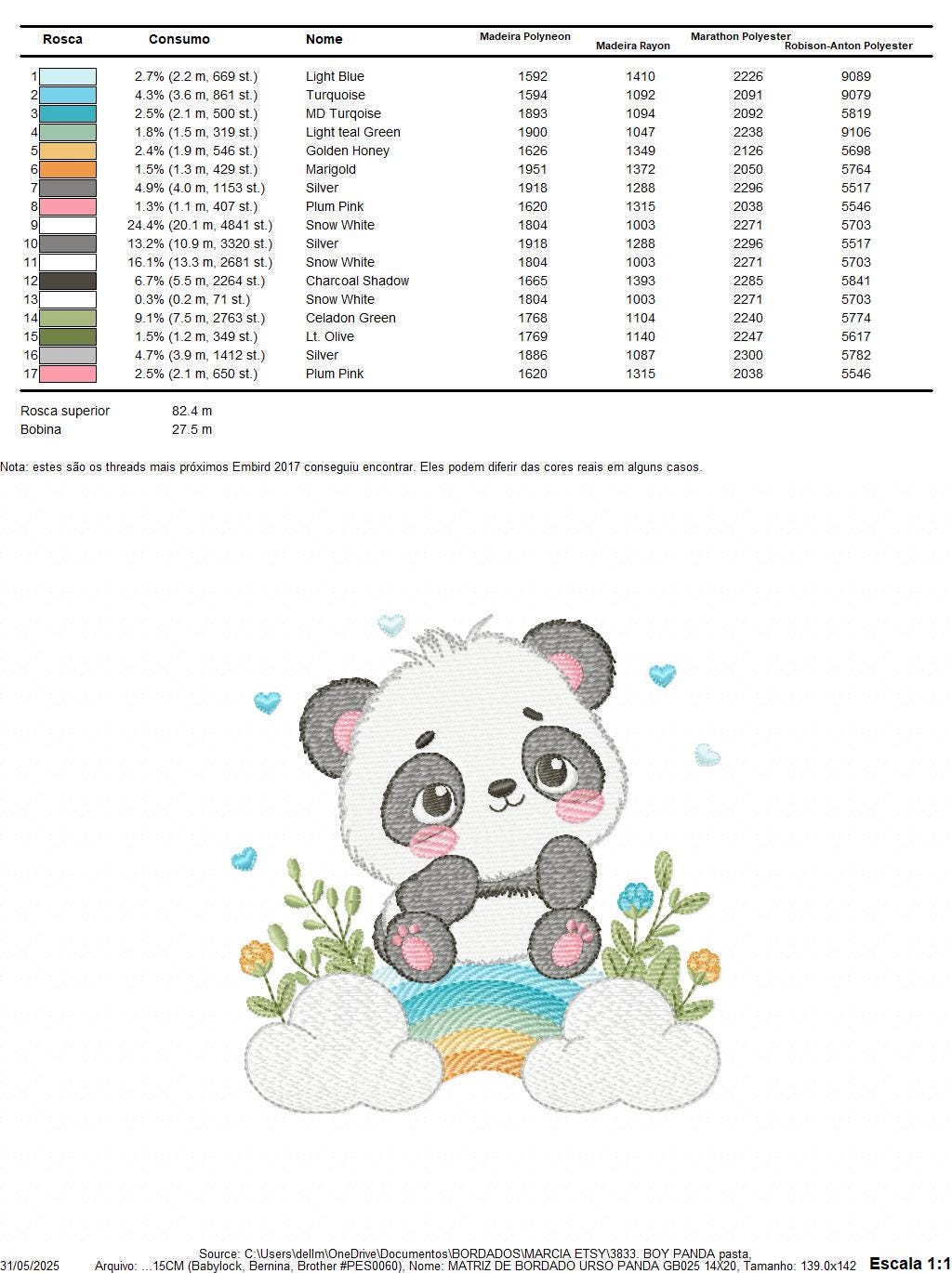 Panda embroidery design - Animal with rainbow and flowers machine embroidery pattern - Baby boy file - Instant digital download pes jef dst