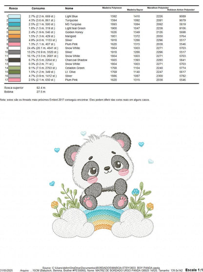 Panda embroidery design - Animal with rainbow and flowers machine embroidery pattern - Baby boy file - Instant digital download pes jef dst