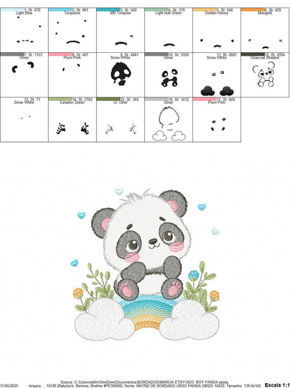 Panda embroidery design - Animal with rainbow and flowers machine embroidery pattern - Baby boy file - Instant digital download pes jef dst