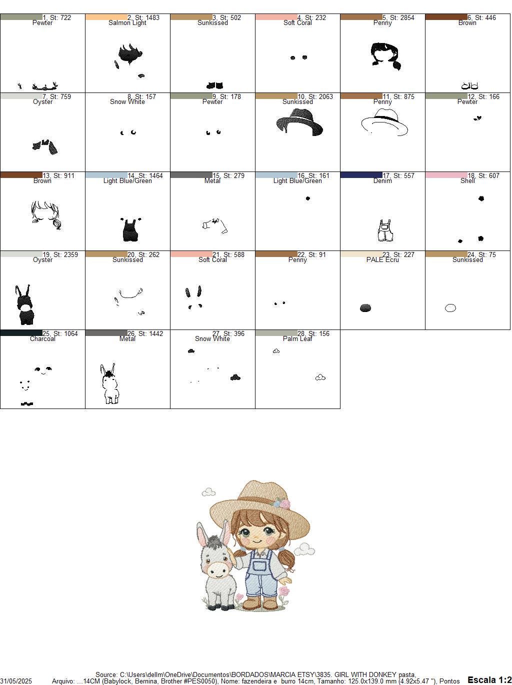 Girl Farmer embroidery designs - Farmer with hat and donkey machine embroidery pattern - Cowgirl Ranch file - Instant digital download pes