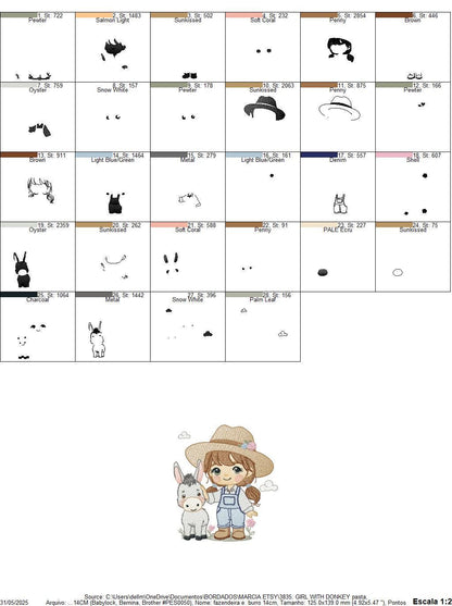 Girl Farmer embroidery designs - Farmer with hat and donkey machine embroidery pattern - Cowgirl Ranch file - Instant digital download pes