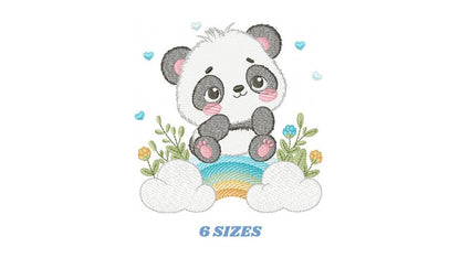 Panda embroidery design - Animal with rainbow and flowers machine embroidery pattern - Baby boy file - Instant digital download pes jef dst