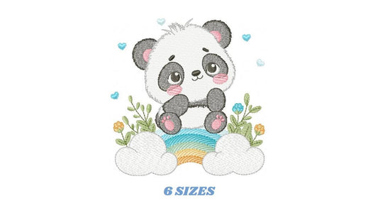 Panda embroidery design - Animal with rainbow and flowers machine embroidery pattern - Baby boy file - Instant digital download pes jef dst
