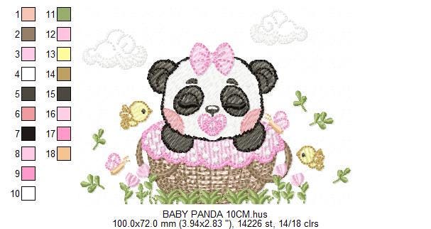 Sleeping Panda embroidery design - Animal machine embroidery pattern - Baby Girl file - Panda with flowers and pacifier - Instant download