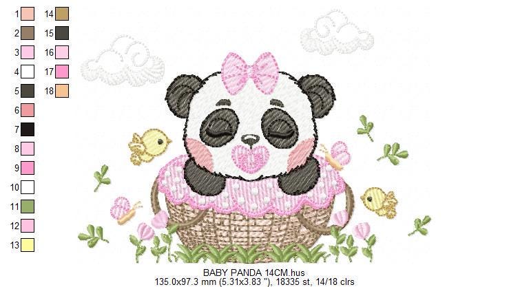 Sleeping Panda embroidery design - Animal machine embroidery pattern - Baby Girl file - Panda with flowers and pacifier - Instant download