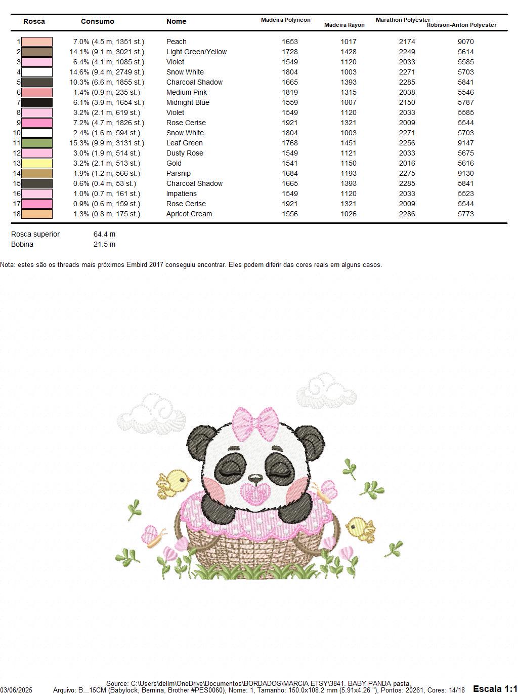 Sleeping Panda embroidery design - Animal machine embroidery pattern - Baby Girl file - Panda with flowers and pacifier - Instant download