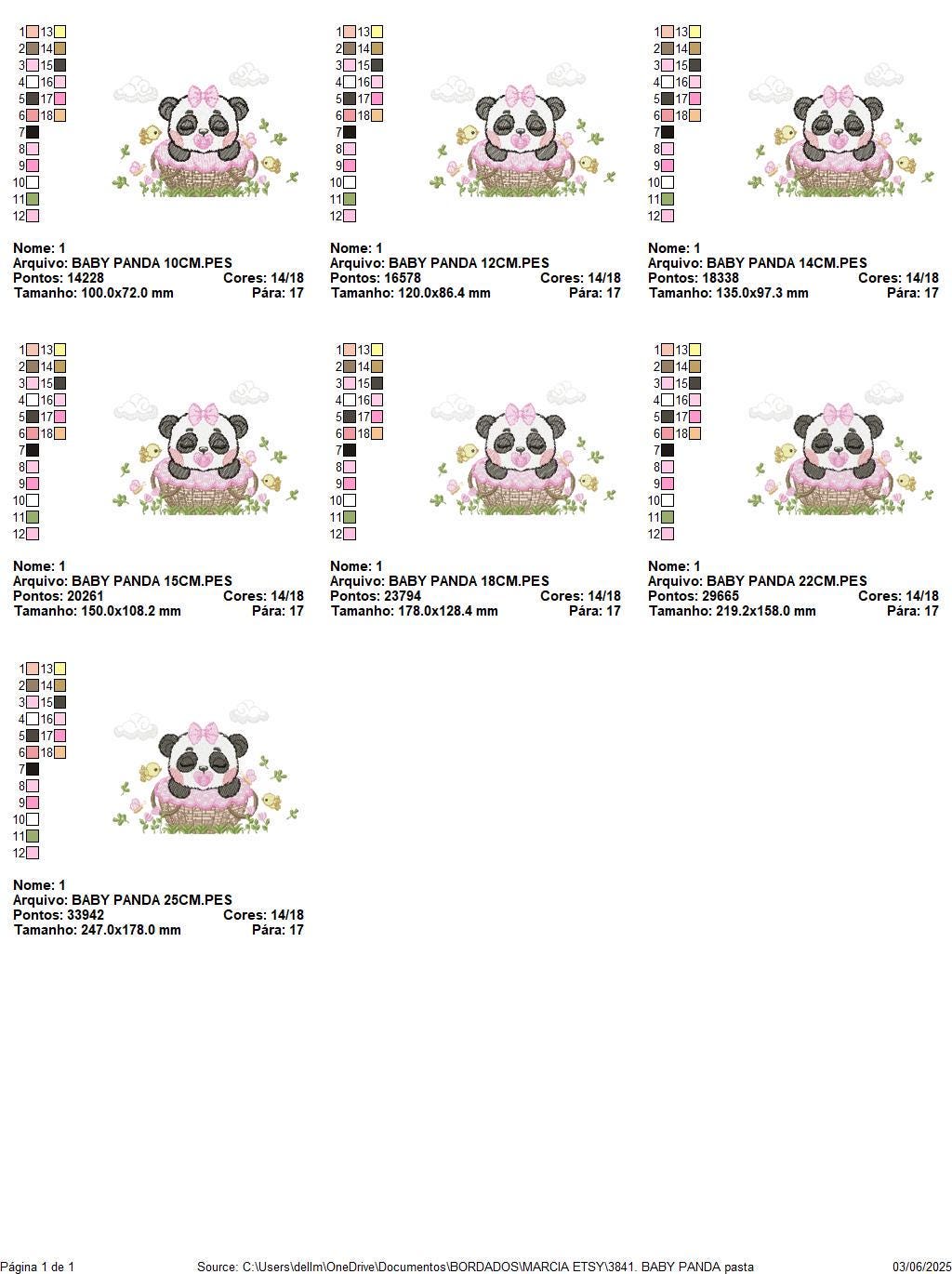 Sleeping Panda embroidery design - Animal machine embroidery pattern - Baby Girl file - Panda with flowers and pacifier - Instant download