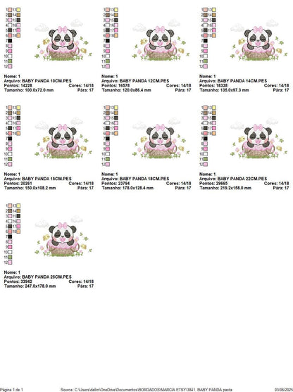 Sleeping Panda embroidery design - Animal machine embroidery pattern - Baby Girl file - Panda with flowers and pacifier - Instant download