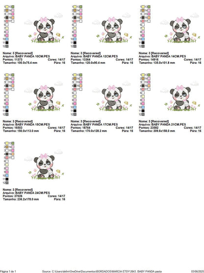 Panda embroidery design - Wild Female Animal with bow lace machine embroidery pattern - Baby Girl Panda with flowers - Instant download jef