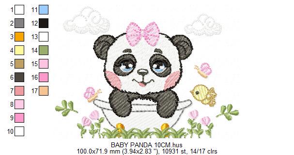 Female Panda embroidery design - Wild Animal machine embroidery pattern - Baby Girl file - Panda with flowers in bathtub - Instant download