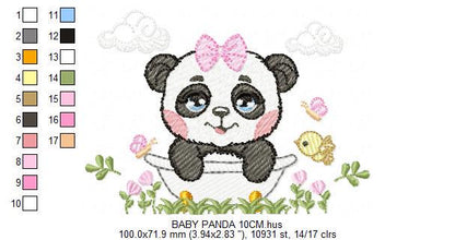 Female Panda embroidery design - Wild Animal machine embroidery pattern - Baby Girl file - Panda with flowers in bathtub - Instant download