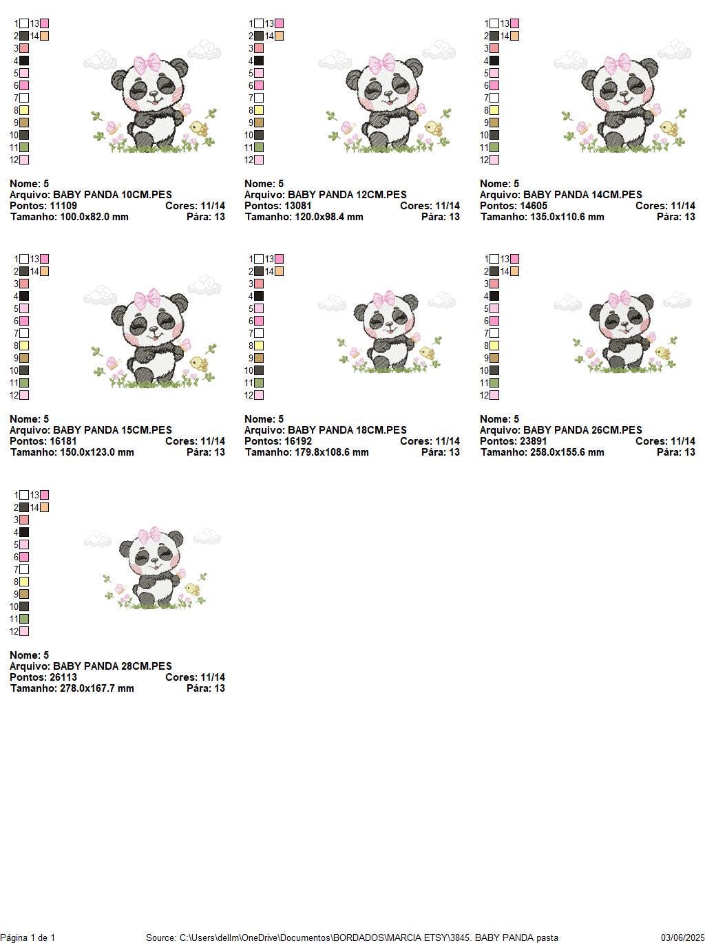 Panda embroidery design - Female Wild Animal machine embroidery pattern - Baby Girl file - Panda with flowers butterfly - Instant download