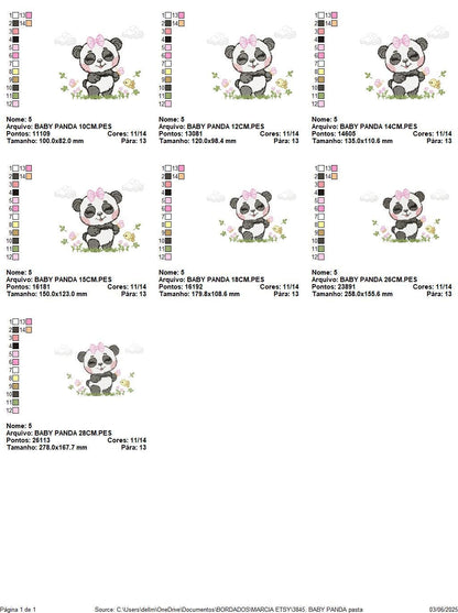 Panda embroidery design - Female Wild Animal machine embroidery pattern - Baby Girl file - Panda with flowers butterfly - Instant download