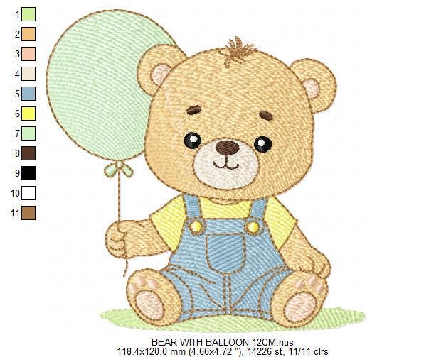 Male Bear with Balloon embroidery designs - Baby Boy bear machine embroidery pattern - Birthday Party file - Instant digital download pes