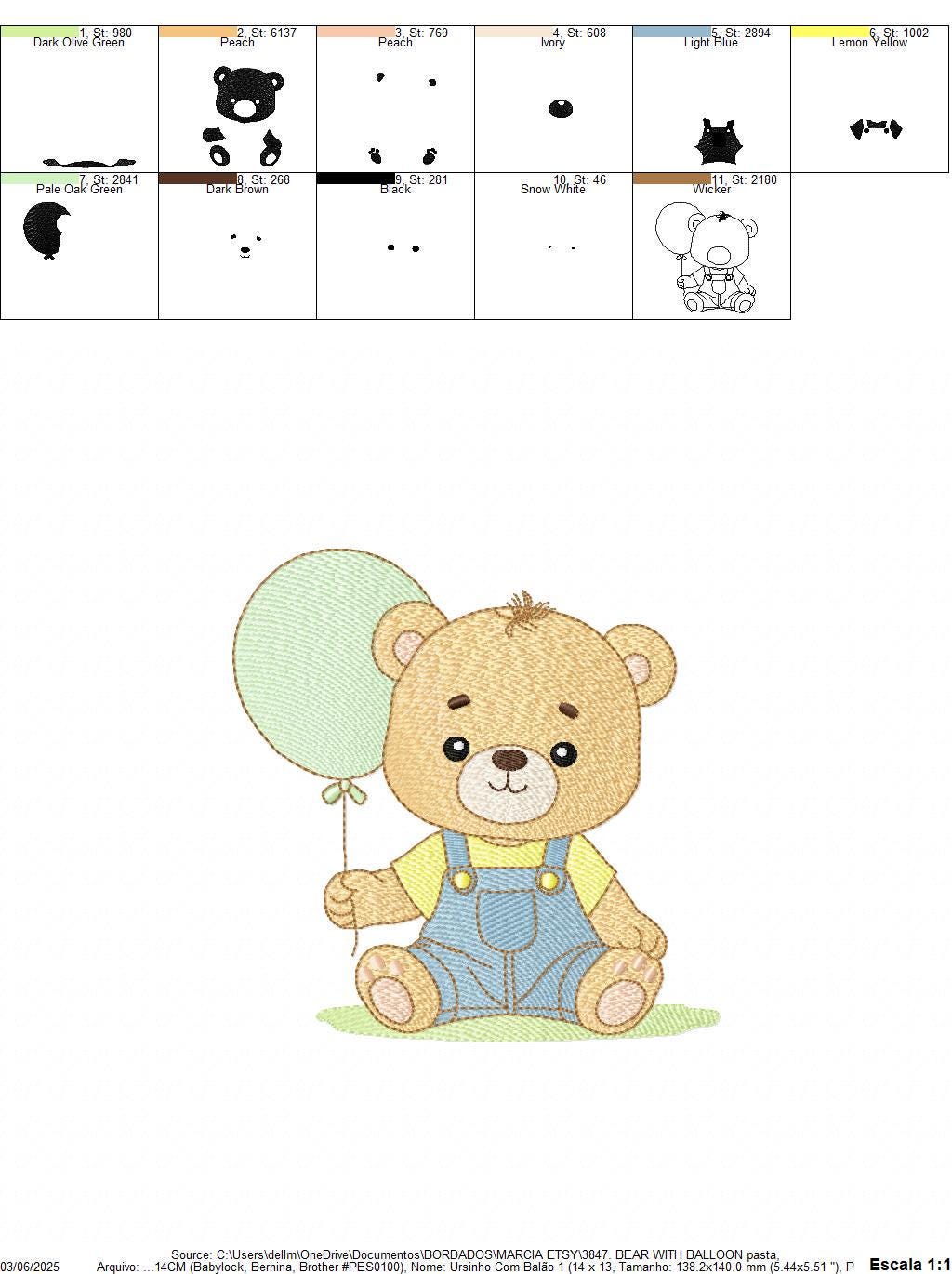 Male Bear with Balloon embroidery designs - Baby Boy bear machine embroidery pattern - Birthday Party file - Instant digital download pes