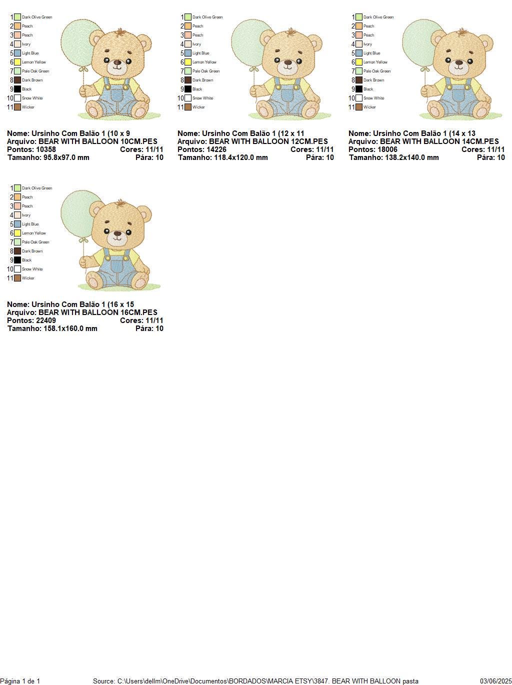 Male Bear with Balloon embroidery designs - Baby Boy bear machine embroidery pattern - Birthday Party file - Instant digital download pes