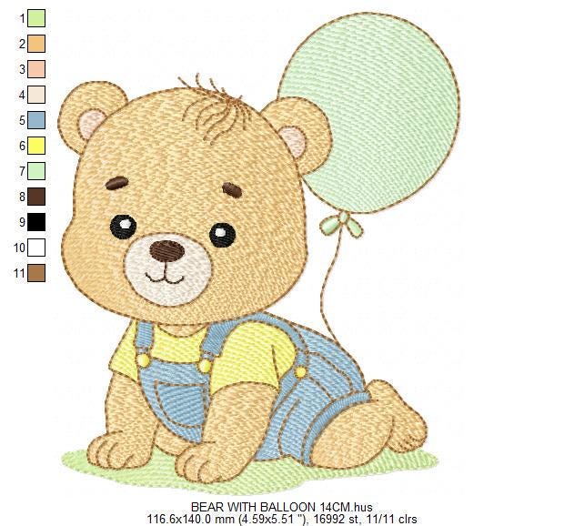 Male Bear with Balloon embroidery designs - Baby Boy bear machine embroidery pattern - Birthday Party file - Instant digital download pes