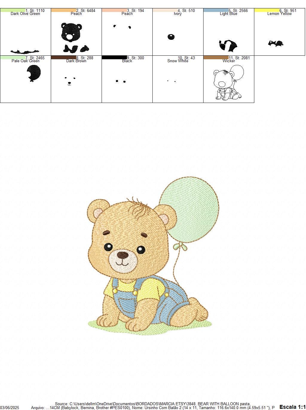 Male Bear with Balloon embroidery designs - Baby Boy bear machine embroidery pattern - Birthday Party file - Instant digital download pes