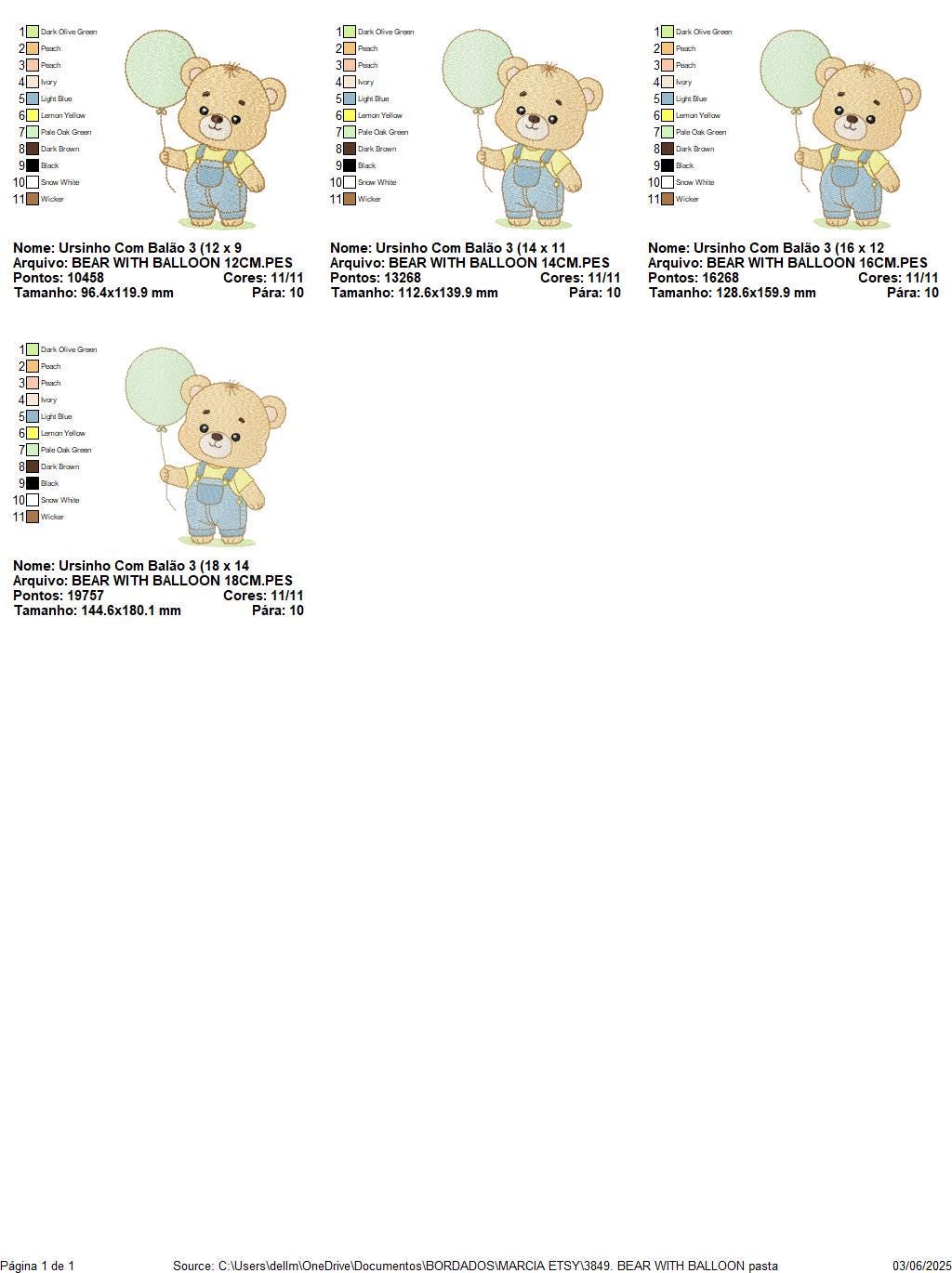 Male Bear with Balloon embroidery designs - Baby Boy bear machine embroidery pattern - Birthday Party file - Instant digital download pes