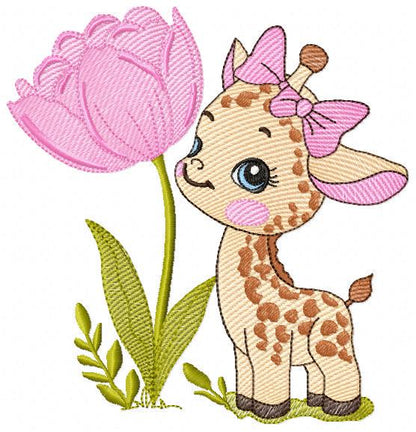 Baby Girl Giraffe embroidery designs - Safaril female animal machine embroidery pattern - Tulip embroidery file - Instant download pes jef