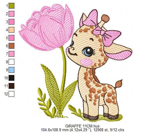 Baby Girl Giraffe embroidery designs - Safaril female animal machine embroidery pattern - Tulip embroidery file - Instant download pes jef