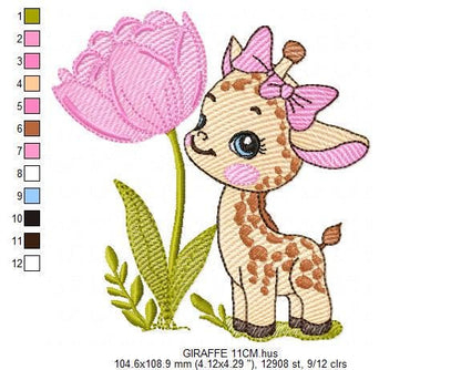 Baby Girl Giraffe embroidery designs - Safaril female animal machine embroidery pattern - Tulip embroidery file - Instant download pes jef