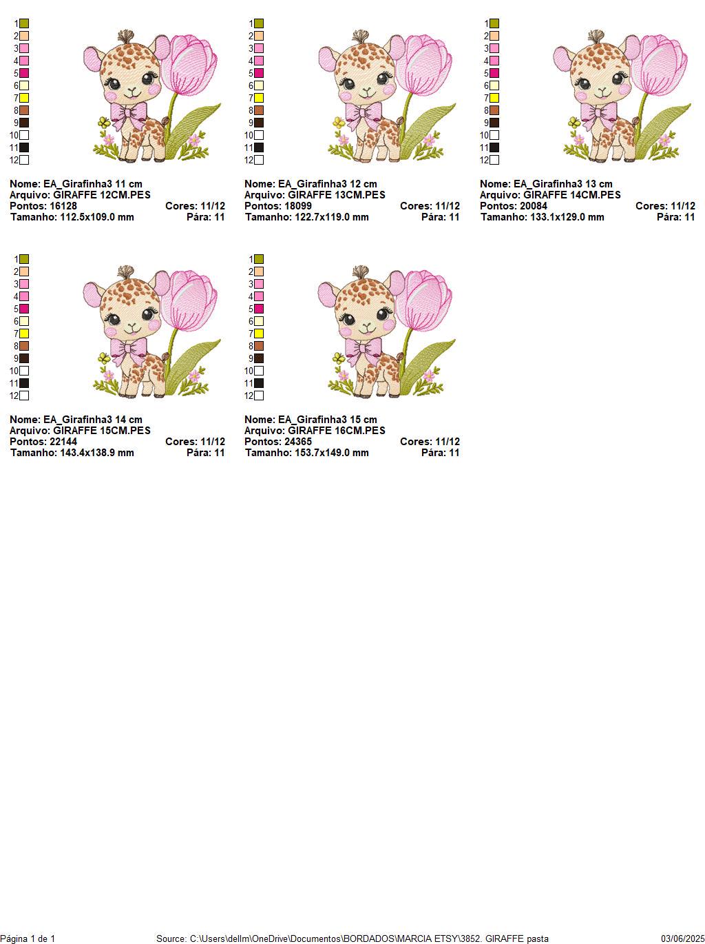 Female Giraffe embroidery designs - Baby Girl Safari animal machine embroidery pattern - Giraffe with tulip file - Instant download pes jef