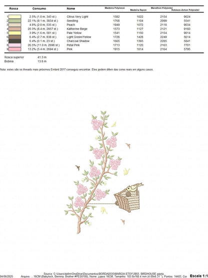 Birdhouse embroidery designs - Cherry Blossom tree machine embroidery pattern - Baby girl file - Birds with tree - Instant download pes jef