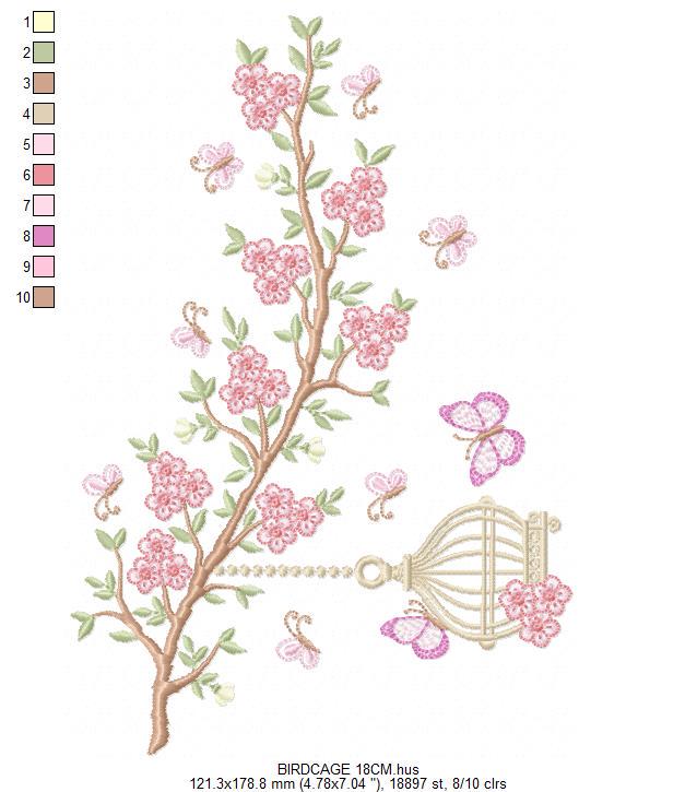 Birdhouse embroidery designs - Cherry Blossom tree machine embroidery pattern - Baby girl file - Birds with tree - Instant download pes dst