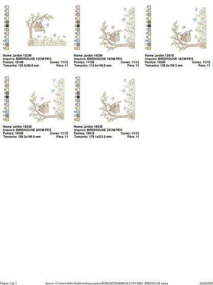 Bird embroidery designs - Bird House machine embroidery pattern - Baby girl file - Birds with tree and flowers - Instant download pes jef