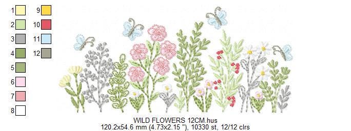 Flower garden embroidery designs - Butterfly floral spring garden machine embroidery pattern - Kitchen towel file - instant download pes jef