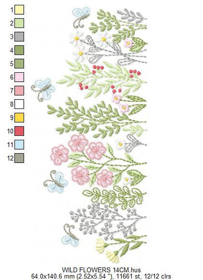 Flower garden embroidery designs - Butterfly floral spring garden machine embroidery pattern - Kitchen towel file - instant download pes jef