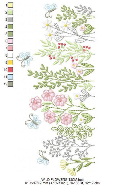 Flower garden embroidery designs - Butterfly floral spring garden machine embroidery pattern - Kitchen towel file - instant download pes jef