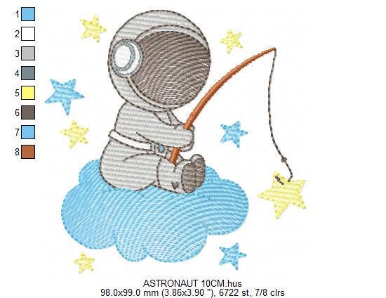 Astronaut embroidery designs - Baby boy Spaceman machine embroidery pattern - Star fishing cloud sky - Instant download pes jef dst hus vp3