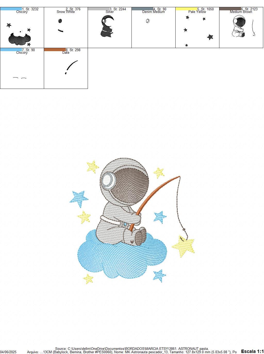 Astronaut embroidery designs - Baby boy Spaceman machine embroidery pattern - Star fishing cloud sky - Instant download pes jef dst hus vp3