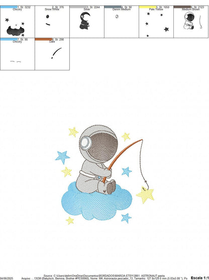 Astronaut embroidery designs - Baby boy Spaceman machine embroidery pattern - Star fishing cloud sky - Instant download pes jef dst hus vp3