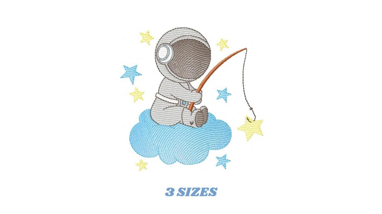 Astronaut embroidery designs - Baby boy Spaceman machine embroidery pattern - Star fishing cloud sky - Instant download pes jef dst hus vp3
