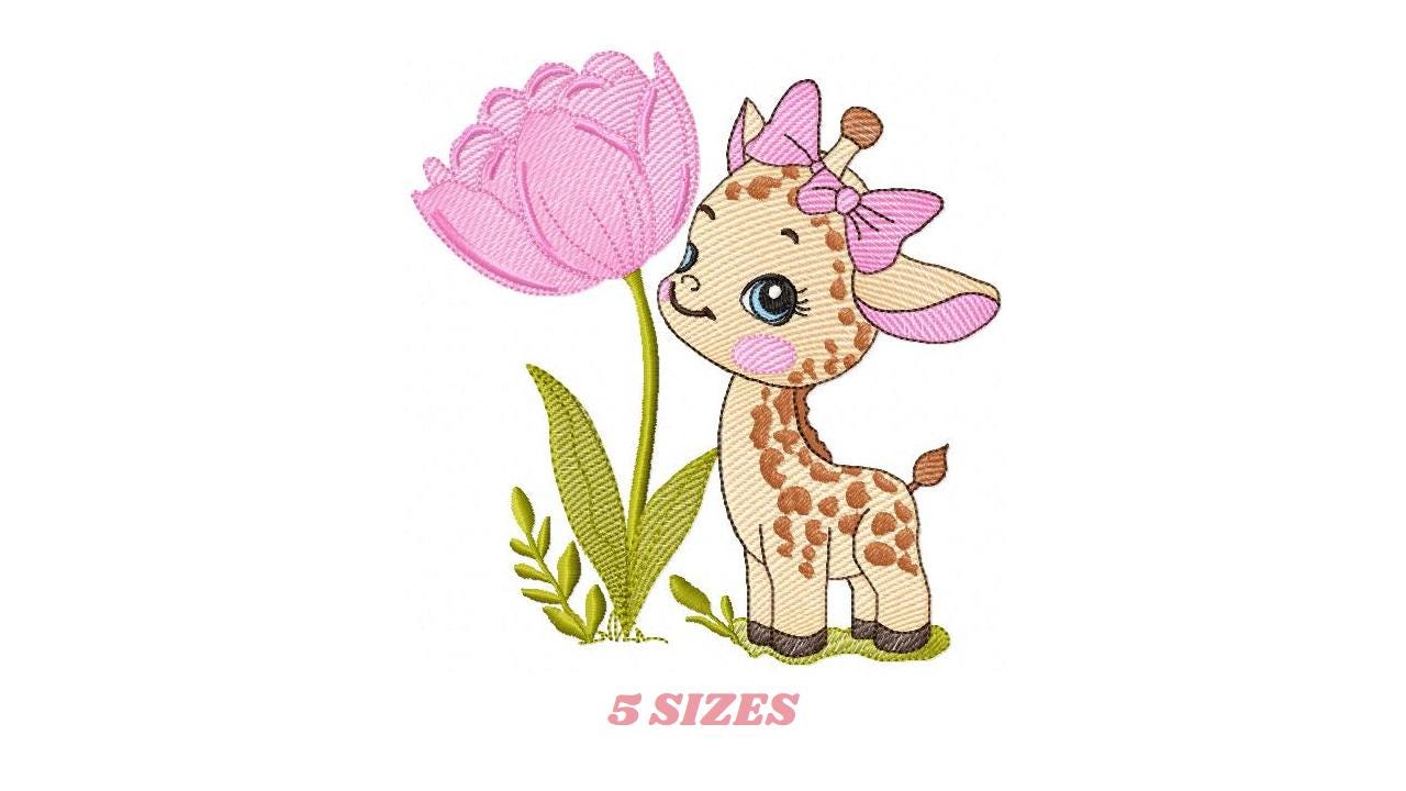 Baby Girl Giraffe embroidery designs - Safaril female animal machine embroidery pattern - Tulip embroidery file - Instant download pes jef